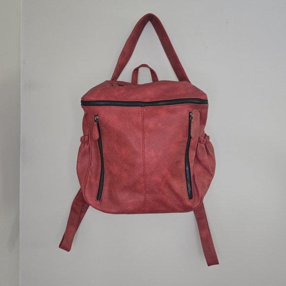 Roulens Red PU Leather Backpack Purse Convertible Fashion Women Faux Leather - Picture 1 of 16